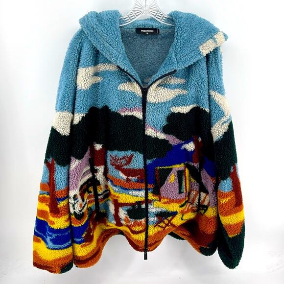 DSQUARED2 Landscape oversized plush fleece teddy full zip hooded jacket sz XL - Picture 1 of 6